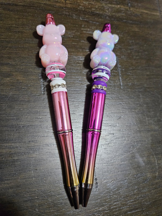 Acrylic Iridescent Bear Beaded Pens