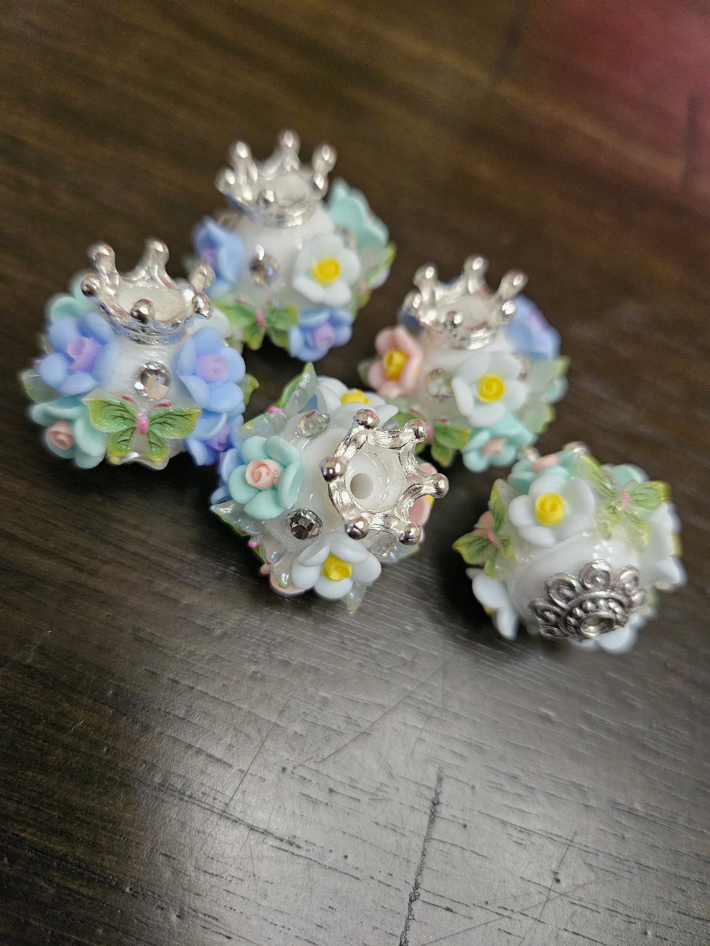 20mm Acrylic Beads w/ Flowers, Butterflies, & Crown